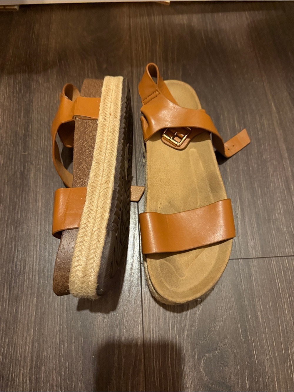 Womenβs Tan Leather Platform Sandals - Comfortable Summer Slide